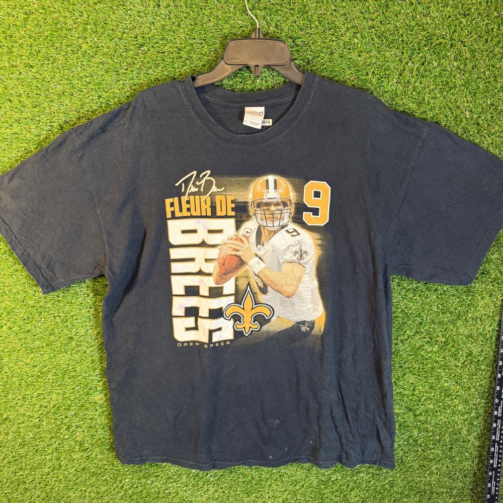 Drew Brees New Orleans Saints Fleur De Brees Graphic Tee Black XL NFL Fan Shirt‎